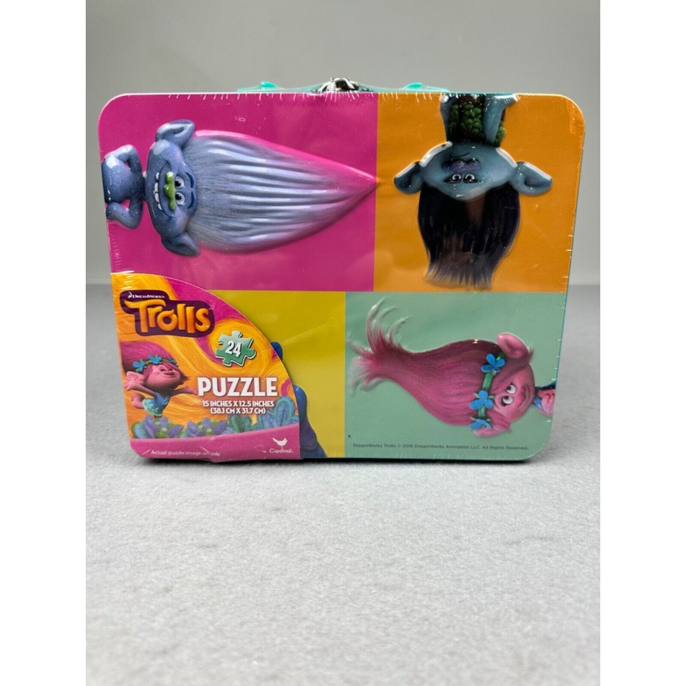 2016 Cardinal Dreamworks‎ Trolls 24 Puzzle 15"x12.5" in Lunch Box Tin NEW Sealed